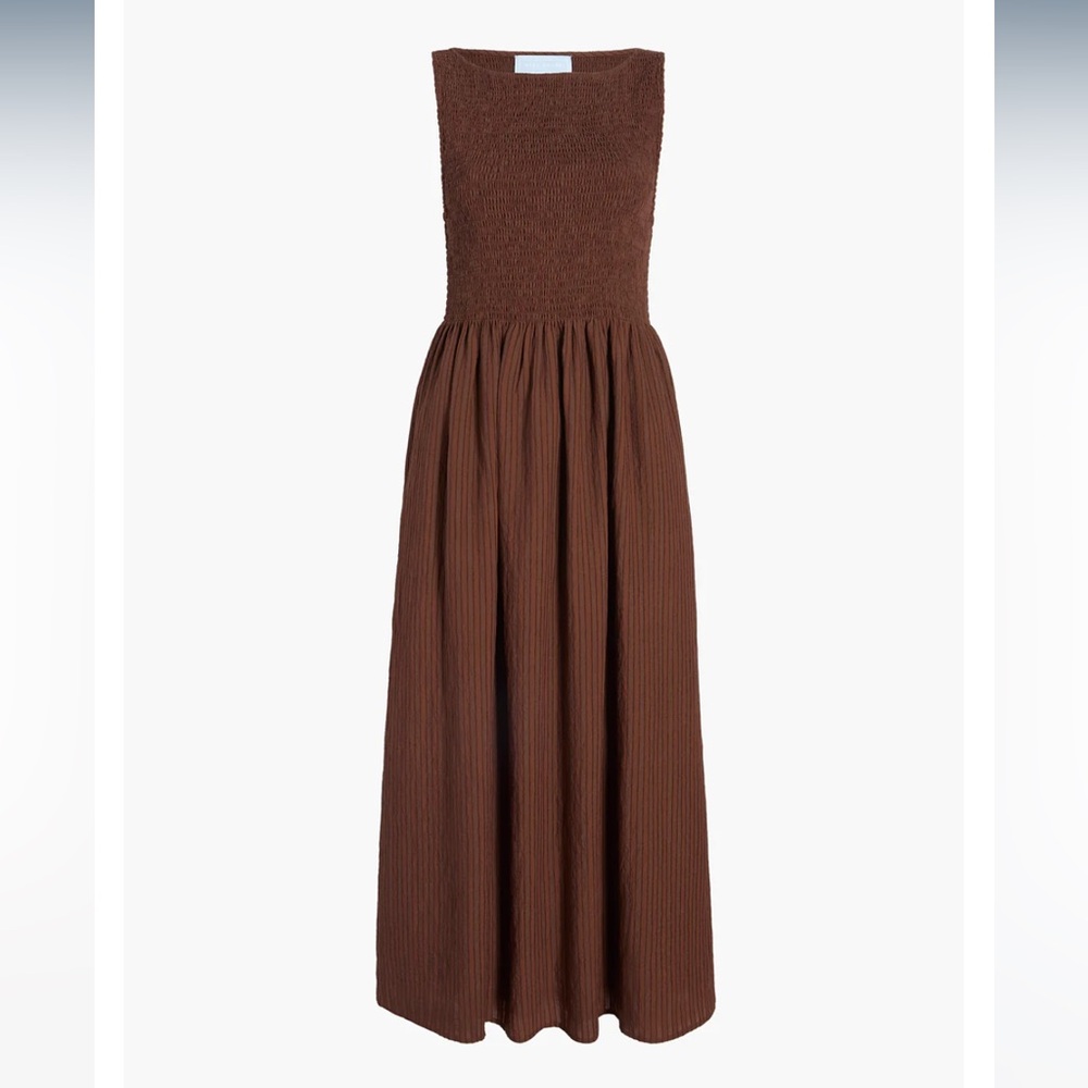 Hill House Cosima Nap Dress Chocolate Tonal Seersucker Size Small